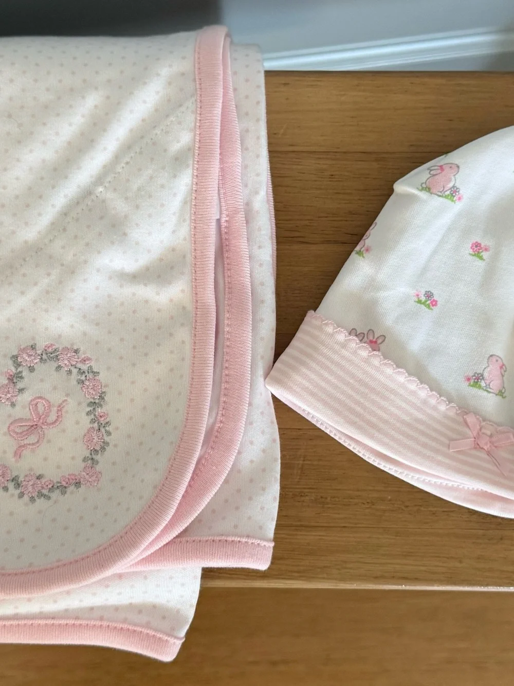NWT Little Me Pink Striped Baby Three-Piece Set with Floral & Bunny Accents